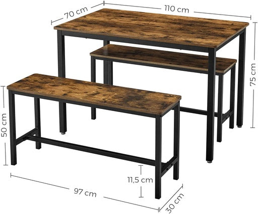 VASAGLE Dining Table Set with 2 Benches