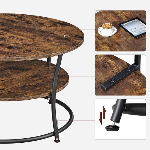 VASAGLE Coffee Round Cocktail Table With Shelf Rustic Brown