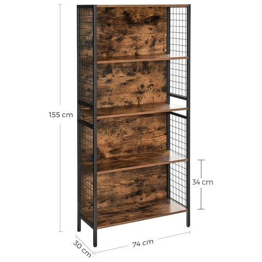 VASAGLE 4 Tiers Bookcase Office Storage Shelf Rustic Brown and Black