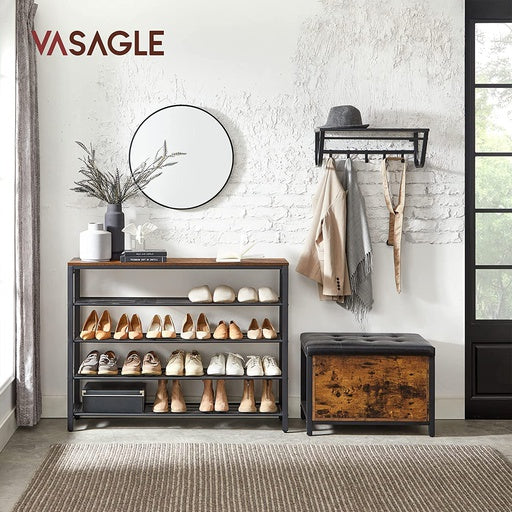 VASAGLE Shoe Storage Bench with 4 Mesh Shelves Rustic Brown