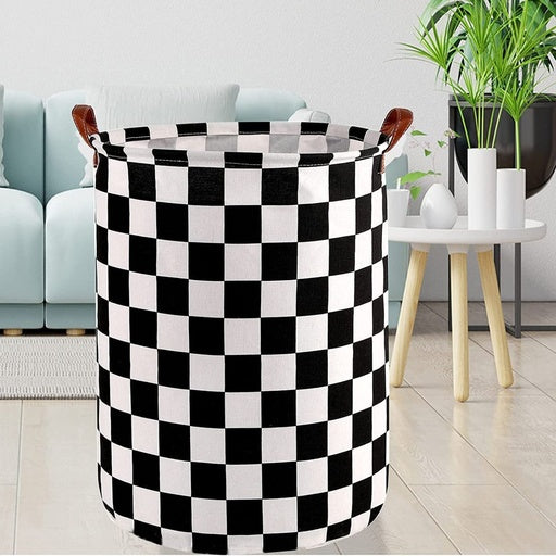 GOMINIMO Laundry Basket Round Foldable (Checkered)