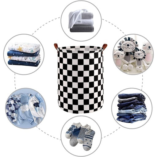 GOMINIMO Laundry Basket Round Foldable (Checkered)