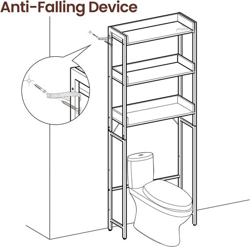 VASAGLE 3-Tier Bathroom Storage Shelf Over Toilet Organizer Rustic Brown and Black