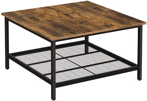 VASAGLE Coffee Table Square Cocktail with Dense Mesh Shelf Rustic Brown