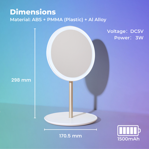 MUID Travel Make Up Mirror with LED Light Rechargeable Standing Folding Mirror