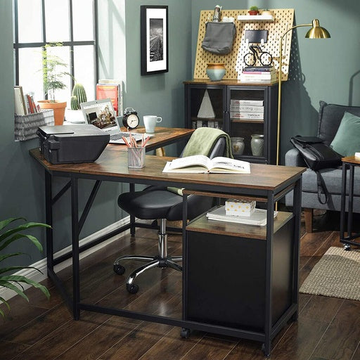 VASAGLE L-Shaped Computer Desk Rustic Brown and Black LWD73X