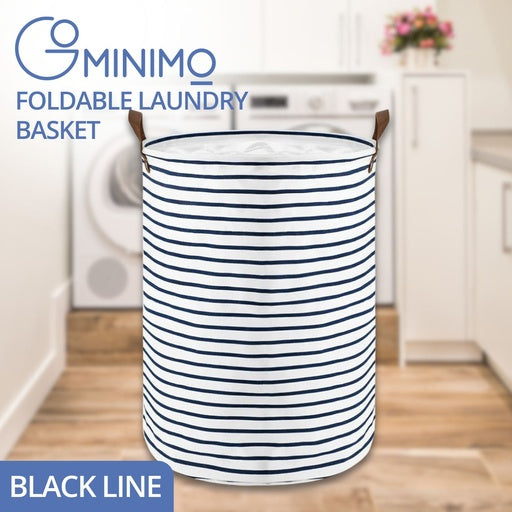 GOMINIMO Laundry Basket Round Foldable (Black Line)