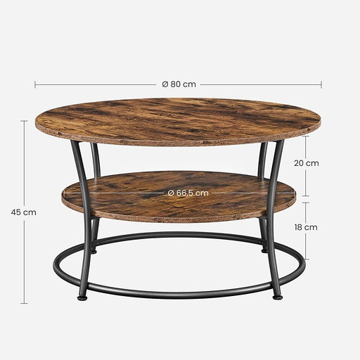 VASAGLE Coffee Round Cocktail Table With Shelf Rustic Brown