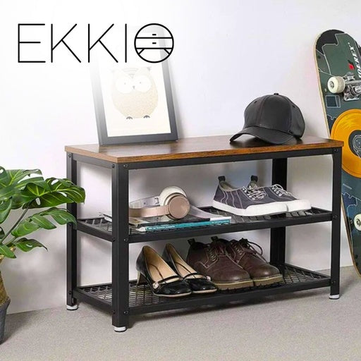 EKKIO 2-Tiers Metal Wood Vintage Shoe Rack