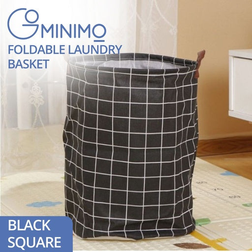 GOMINIMO Laundry Basket Round Foldable (Black Square)