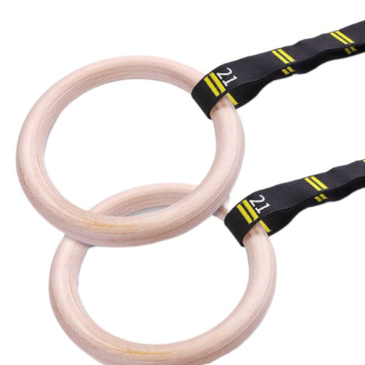 VERPEAK Wooden Gymnastic Rings with Adjustable Numbered Straps (Wooden)