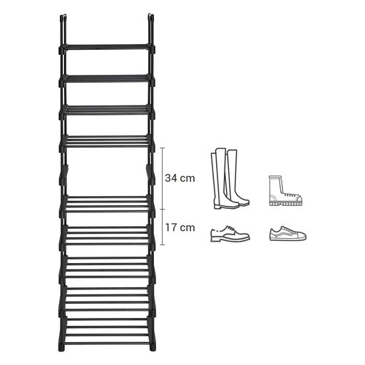 SONGMICS 10-Tier Metal Shoe Rack Customizable Design Black