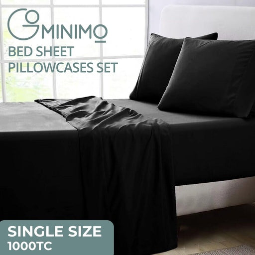 GOMINIMO 4 Pcs Bed Sheet Set 1000 Thread Count Ultra Soft Microfiber - Single (Black) GO-BS-110-XS