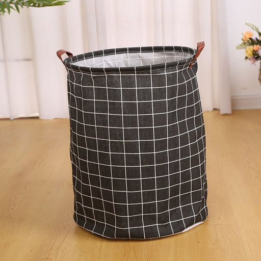 GOMINIMO Laundry Basket Round Foldable (Black Square)