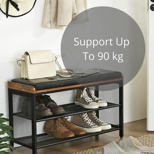 VASAGLE 3 Tier Shoe Storage Bench with Padded Seat