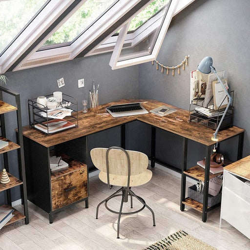 VASAGLE L-Shaped Computer Desk Rustic Brown and Black LWD73X