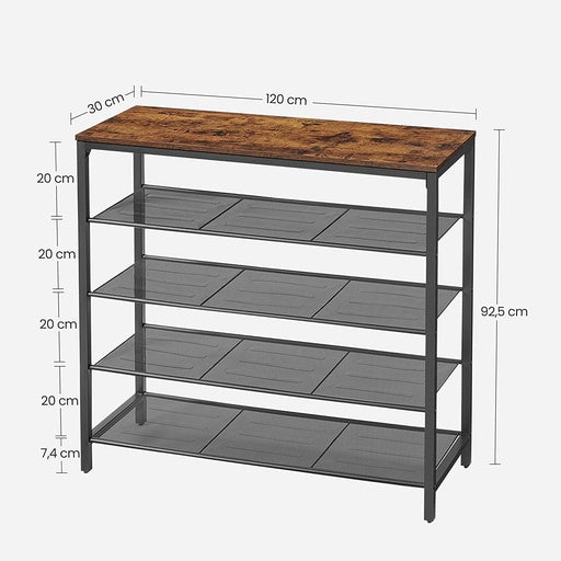 VASAGLE Shoe Storage Bench with 4 Mesh Shelves Rustic Brown