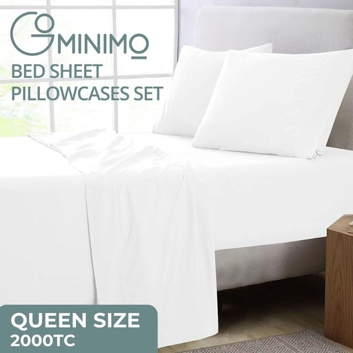 GOMINIMO 4 Pcs Bed Sheet Set 2000 Thread Count Ultra Soft Microfiber - Queen (White) GO-BS-104-XS