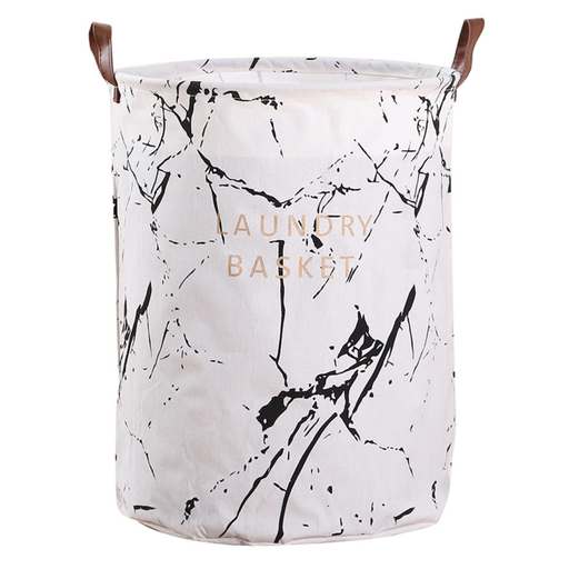 GOMINIMO Laundry Basket Round Foldable White Black Marble Design