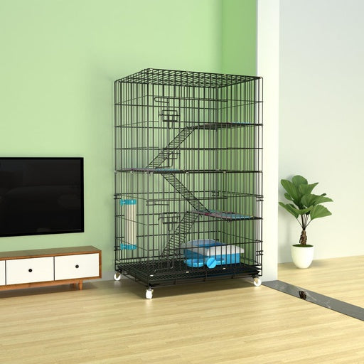 FLOOFI Four-Level Pet Rabbit Bird Cage with Hammock (Black)