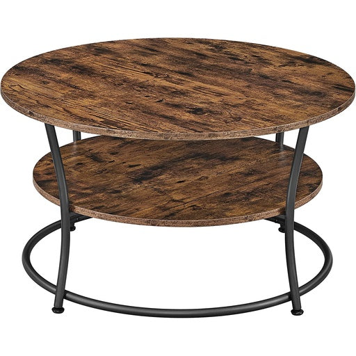 VASAGLE Coffee Round Cocktail Table With Shelf Rustic Brown