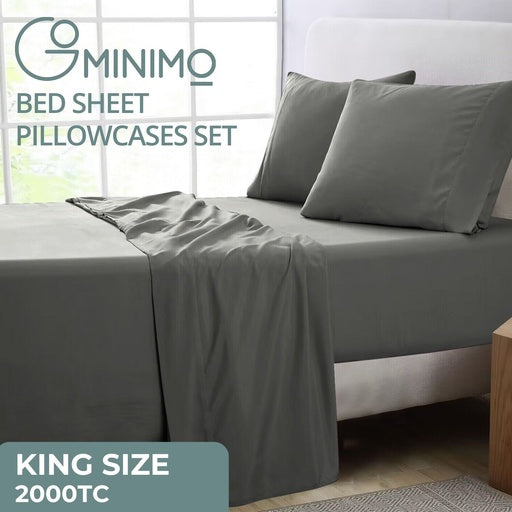 GOMINIMO 4 Pcs Bed Sheet Set 2000 Thread Count Ultra Soft Microfiber - King (Grey) GO-BS-106-XS