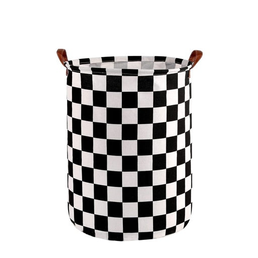 GOMINIMO Laundry Basket Round Foldable (Checkered)