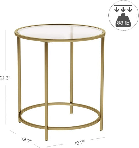 VASAGLE Round Side Table with Tempered Glass Top