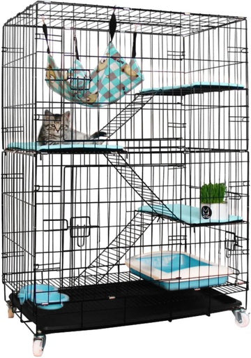 FLOOFI Four-Level Pet Rabbit Bird Cage with Hammock (Black)