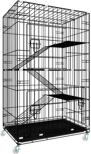 FLOOFI Four-Level Pet Rabbit Bird Cage with Hammock (Black)