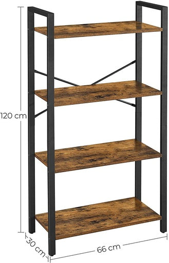 VASAGLE 4 Tier Bookshelf Rustic Brown and Black