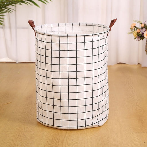 GOMINIMO Laundry Basket Round Foldable (White Square)