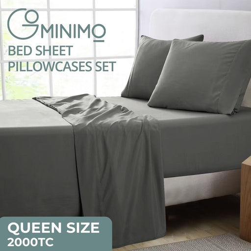 GOMINIMO 4 Pcs Bed Sheet Set 2000 Thread Count Ultra Soft Microfiber - Queen (Grey)