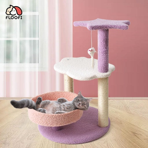 Floofi 61cm Galaxy Plush Scratching Post Cat Tree Pink Purple