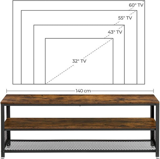 VASAGLE 140cm Entertainment Unit with Shelves Rustic Brown