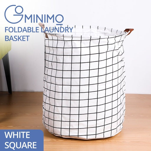 GOMINIMO Laundry Basket Round Foldable (White Square)