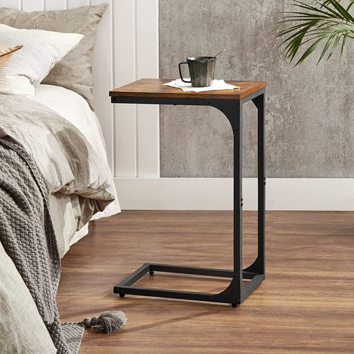 VASAGLE Slim End Table with Metal Frame Industrial Rustic Brown and Black