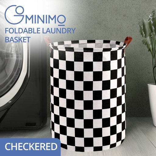 GOMINIMO Laundry Basket Round Foldable (Checkered)