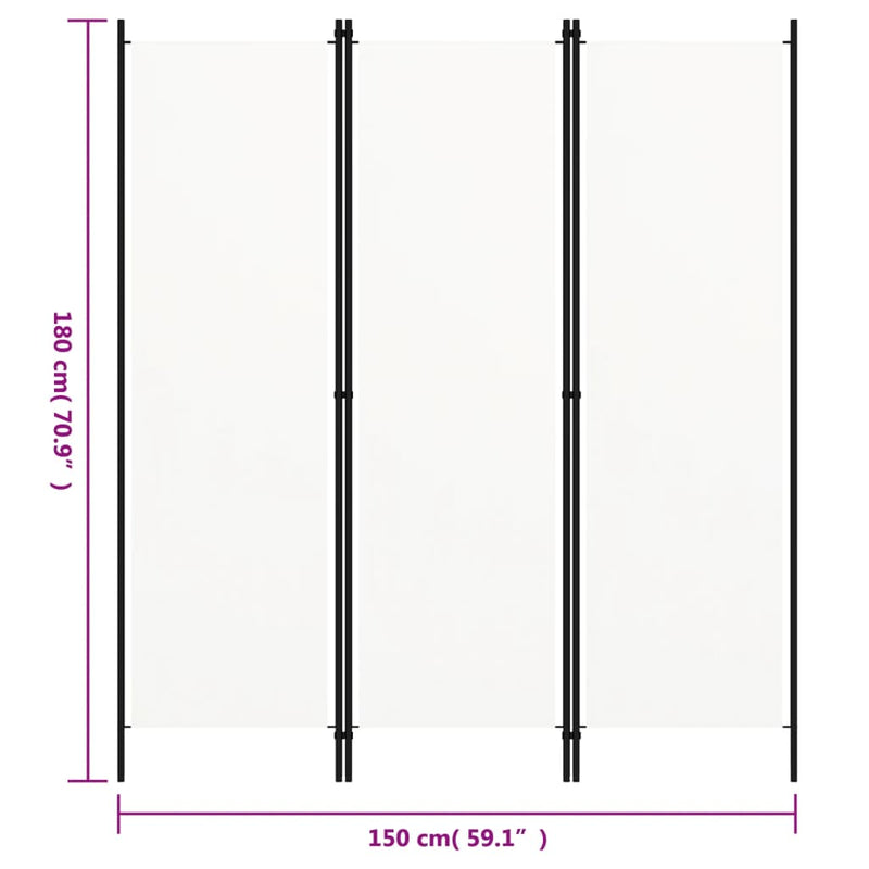 3-Panel Room Divider White 150x180 cm