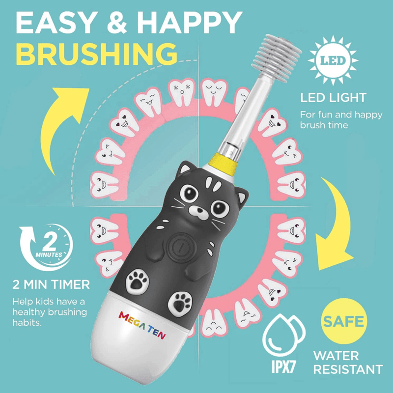 MEGA TEN 360-Degree Kids Electric Toothbrush with LED Light 1-4 Yrs Monkey-1954803151181844484