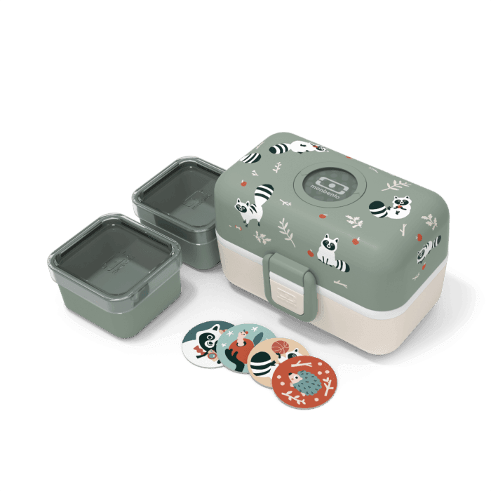 Monbento Tresor Graphic Kids's Bento Box- Green Raccoon Green Raccoon-1954803050564685826