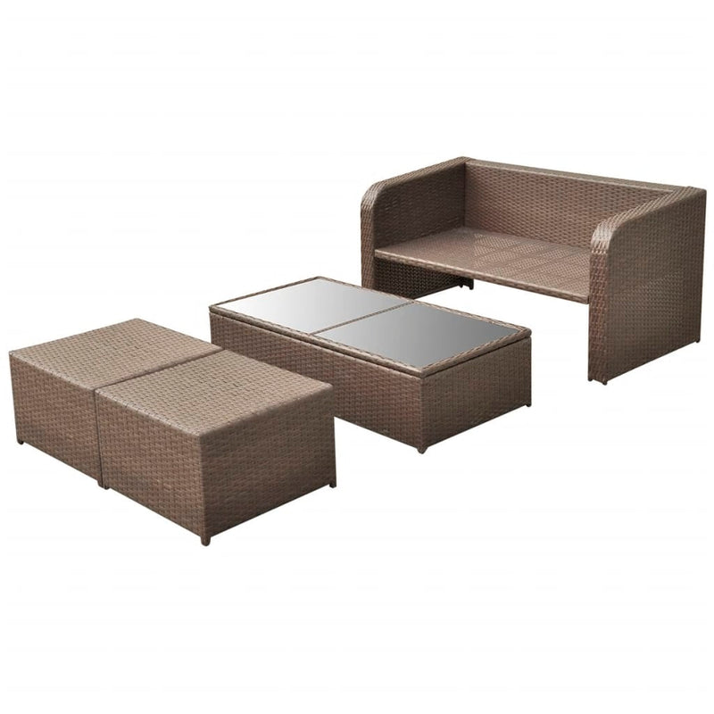 vidaXL 4 Piece Garden Lounge Set with Cushions Poly Rattan Brown