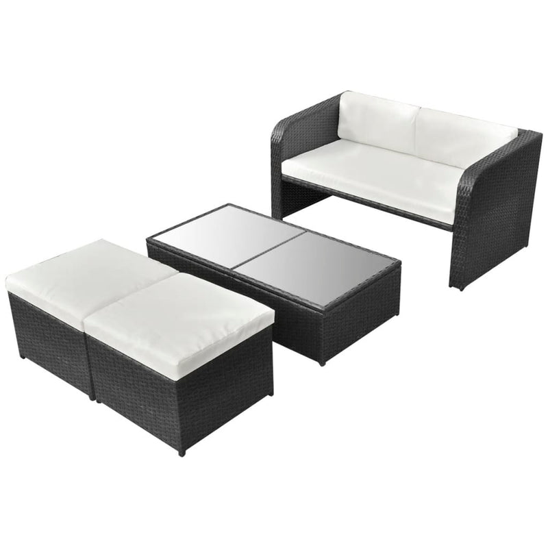 vidaXL 4 Piece Garden Lounge Set with Cushions Poly Rattan Black