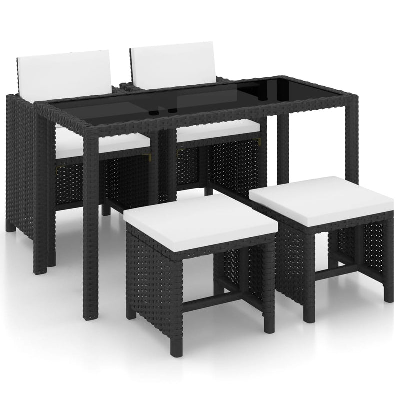 vidaXL 5 Piece Outdoor Dining Set with Cushions Poly Rattan Black