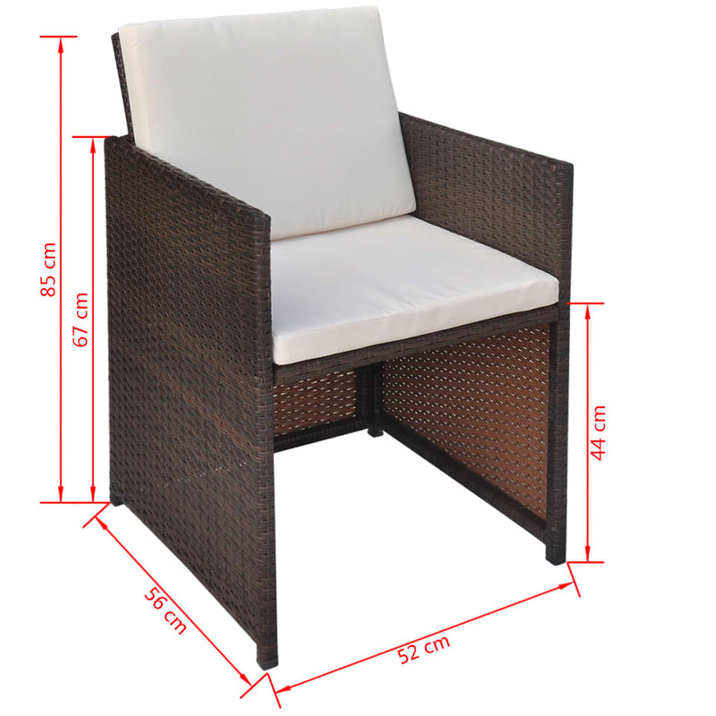 vidaXL Garden Chairs 2 pcs with Cushions and Pillows Poly Rattan Brown