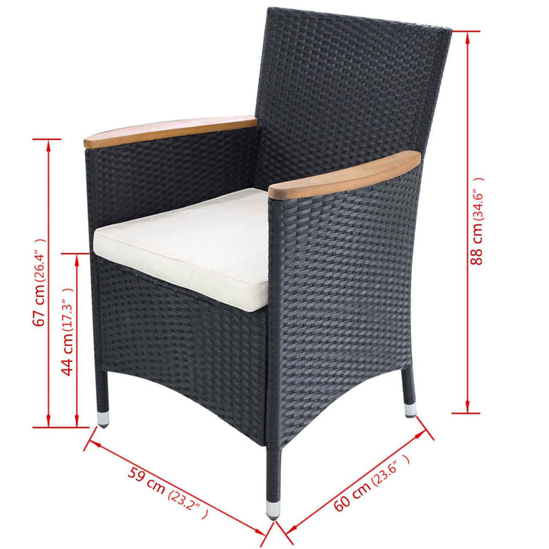 vidaXL Garden Chairs 2 pcs with Cushions Poly Rattan Black