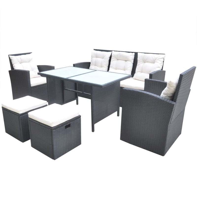 vidaXL 6 Piece Outdoor Dining Set with Cushions Poly Rattan Black