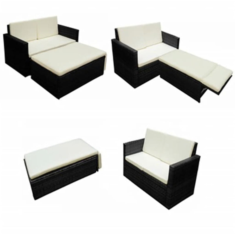 vidaXL 2 Piece Garden Lounge Set with Cushions Poly Rattan Black