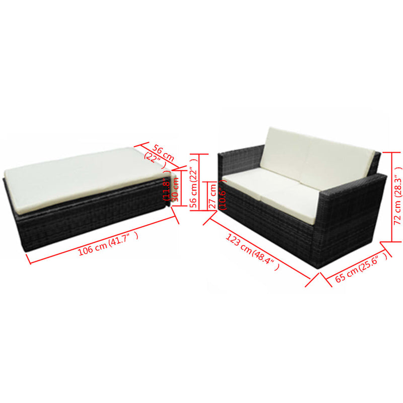 vidaXL 2 Piece Garden Lounge Set with Cushions Poly Rattan Black