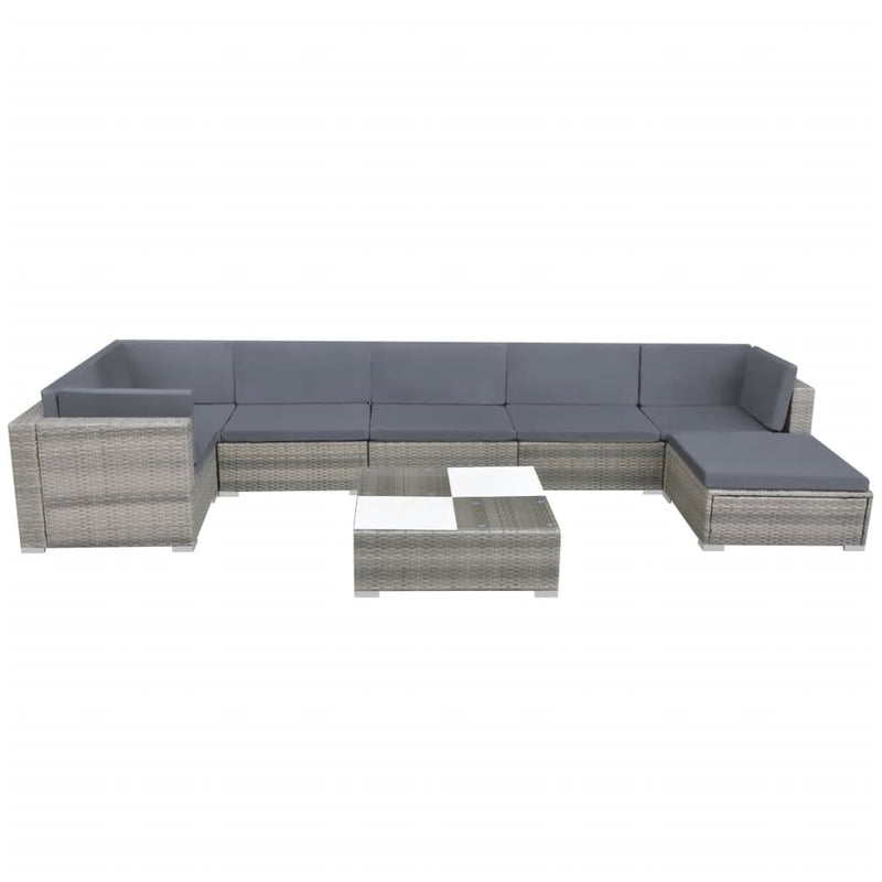 vidaXL 8 Piece Garden Lounge Set with Cushions Poly Rattan Grey